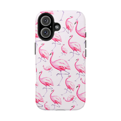 Pink Flamingos Watercolor Illustrated Tossed Pattern Blush Phone Case | Various Models iPhone 16