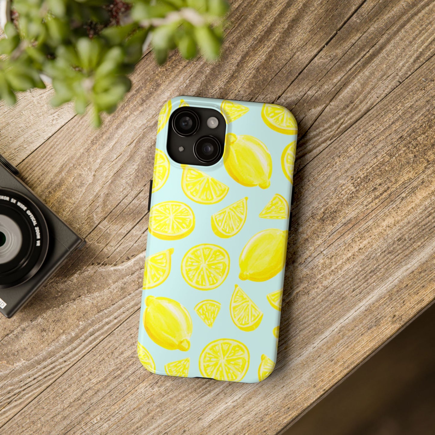 Bright Yellow Lemons Watercolor Illustrated Tossed Pattern Light Blue Tough Phone Case | Various Models