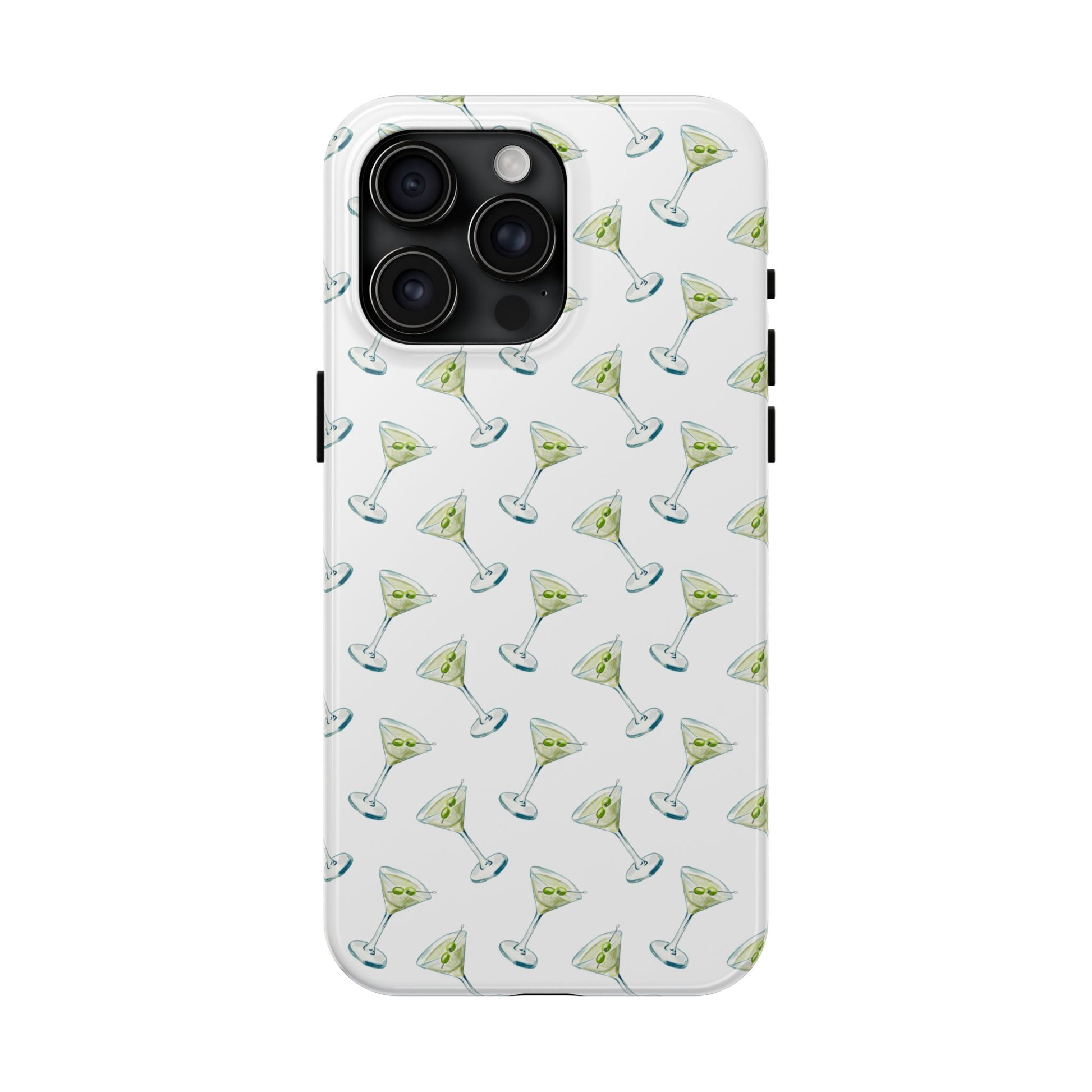 Martini Watercolor Illustrated Tossed Pattern Tough Phone Case | Various Models Available iPhone 15 Pro Max