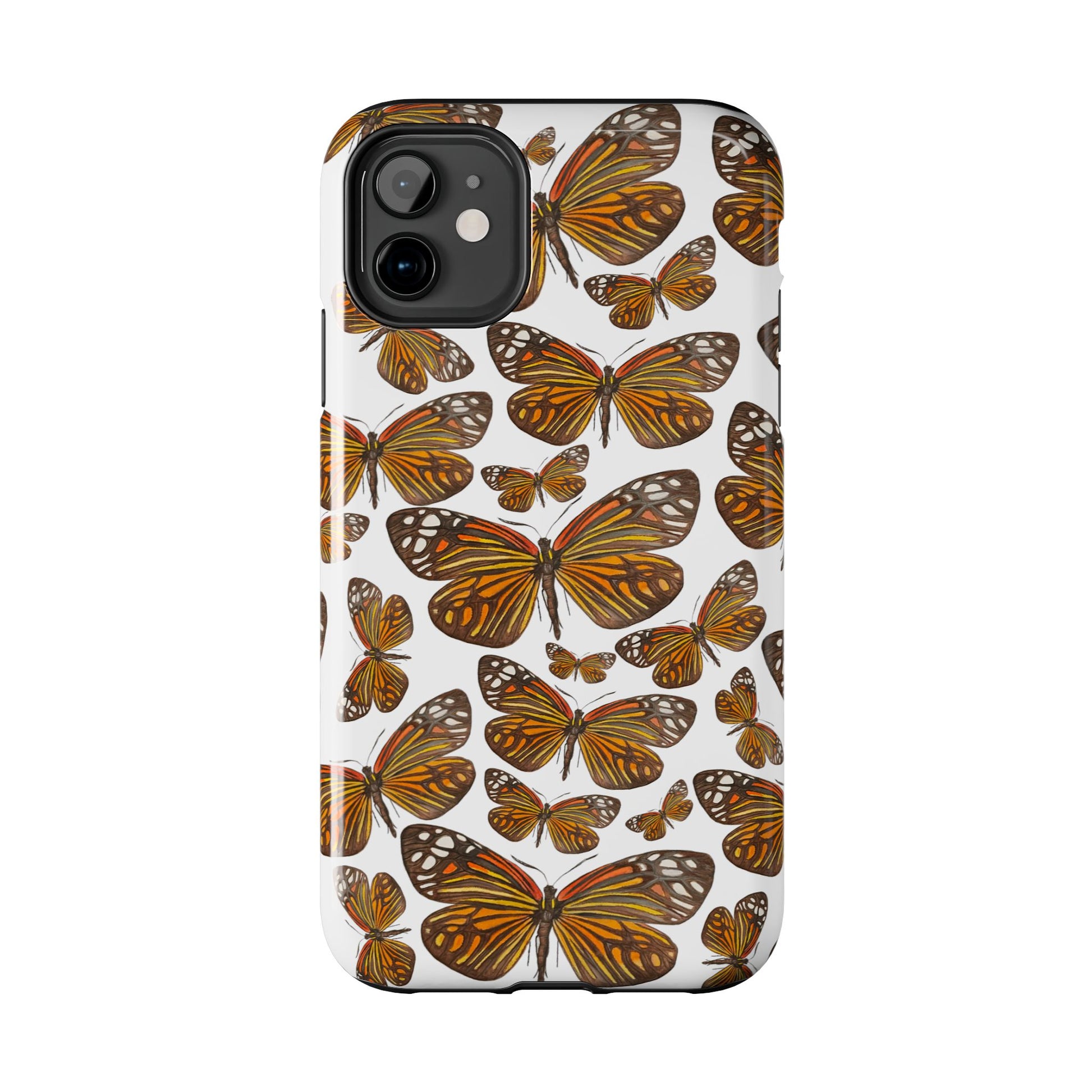 Black & Orange Butterfly Watercolor Illustrated Tossed Pattern Tough Phone Case | Various Models