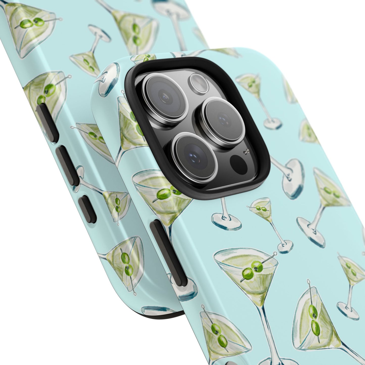 Watercolor Blue and Green Martinis Tossed Illustrated Pattern Turquoise Blue Tough Phone Case | Various Models