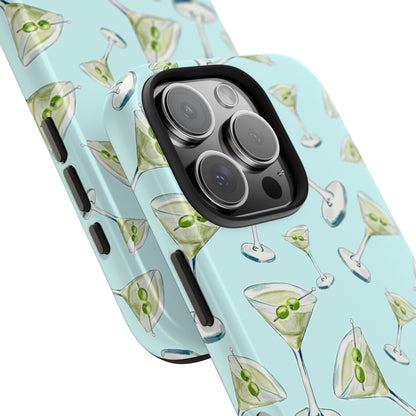 Watercolor Blue and Green Martinis Tossed Illustrated Pattern Turquoise Blue Tough Phone Case | Various Models