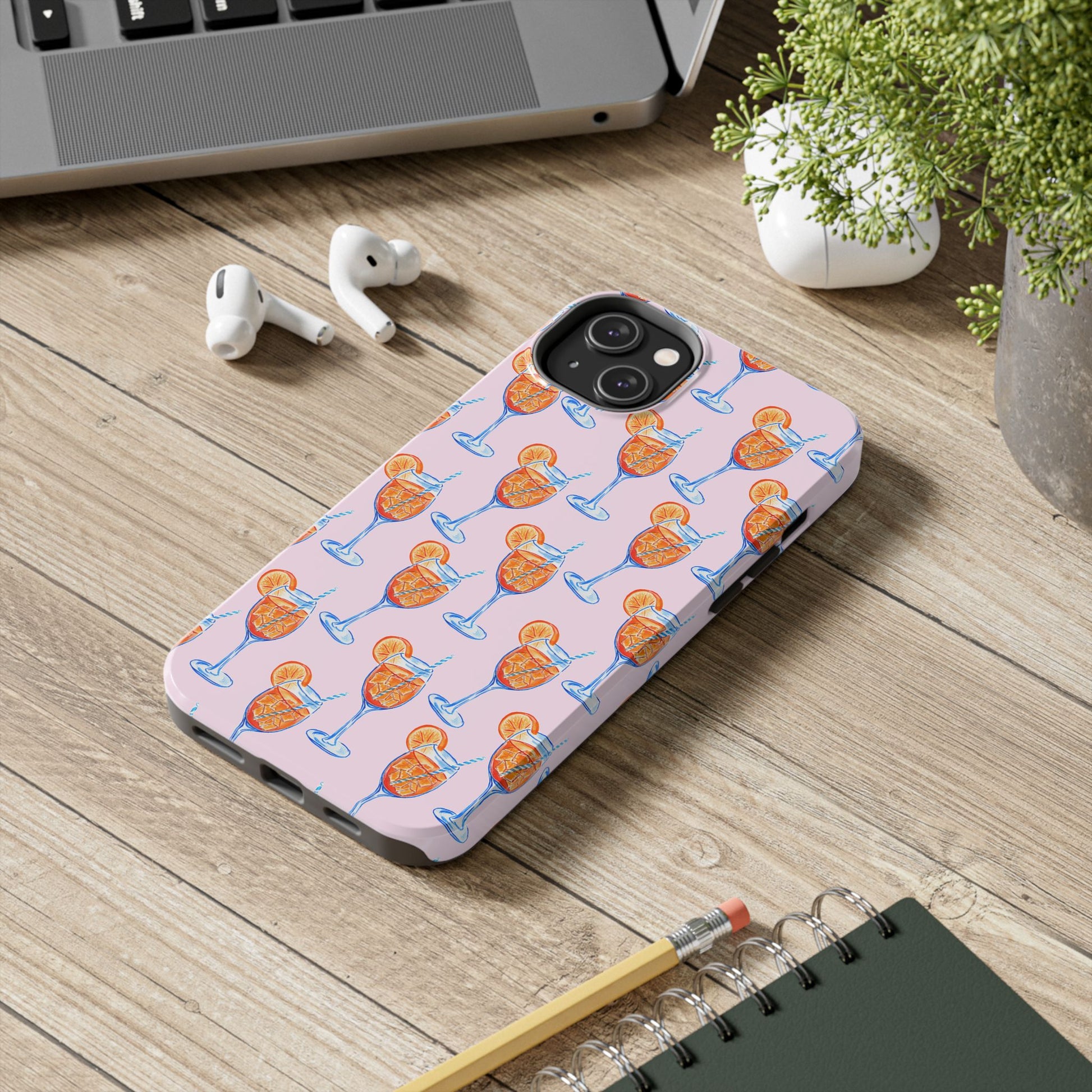 Orange & Blue Aperol Spritz Watercolor Patterned Blush Pink Tough Phone Case | Various Models