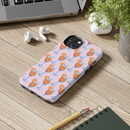 Orange & Blue Aperol Spritz Watercolor Patterned Blush Pink Tough Phone Case | Various Models