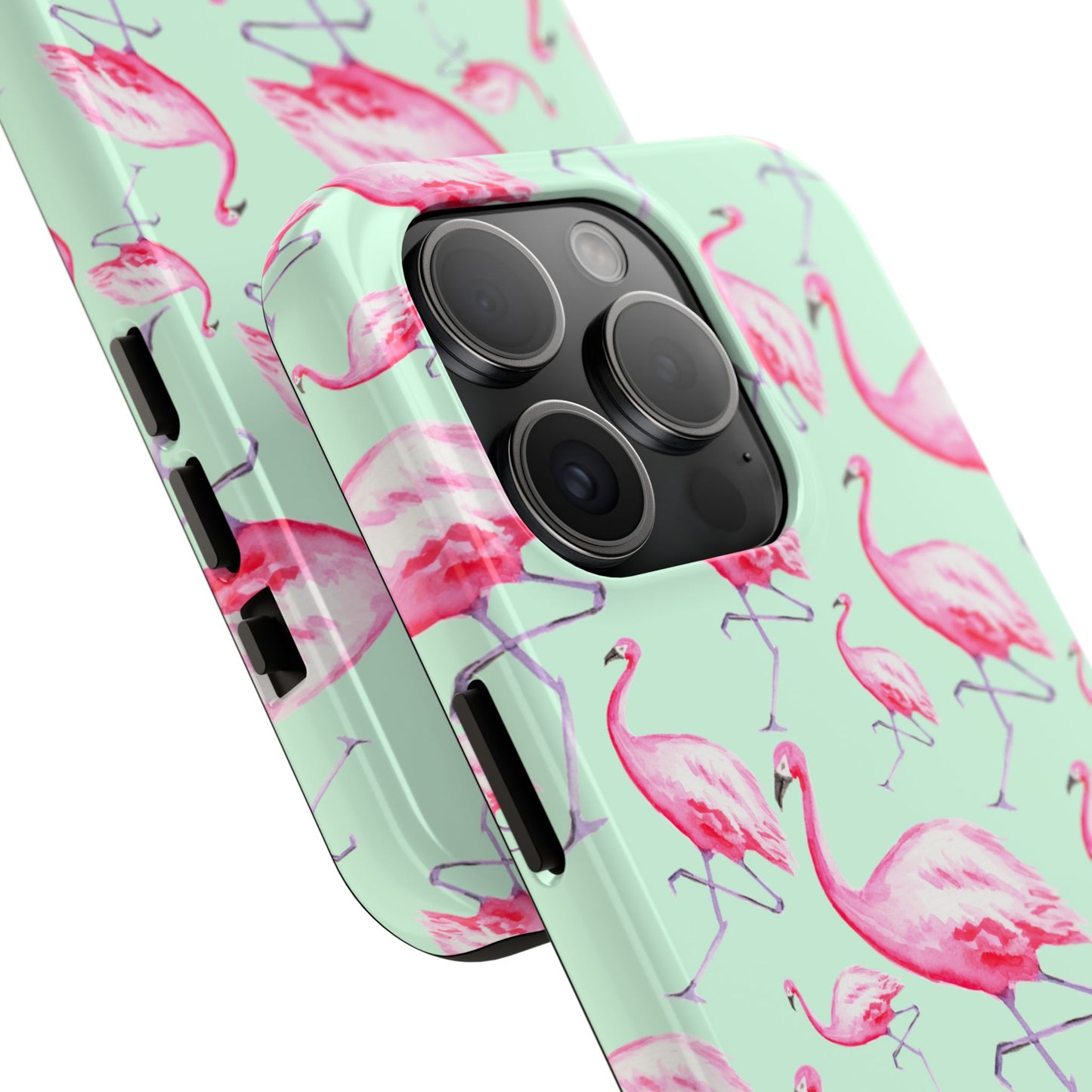 Pink Flamingos Watercolor Illustrated Tossed Pattern Green Phone Case | Various Models