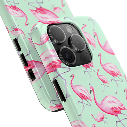 Pink Flamingos Watercolor Illustrated Tossed Pattern Green Phone Case | Various Models