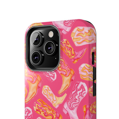 Tossed Hot Pink & Orange Watercolor Cowboy Boots Hot Pink Tough Phone Cases | Various Models