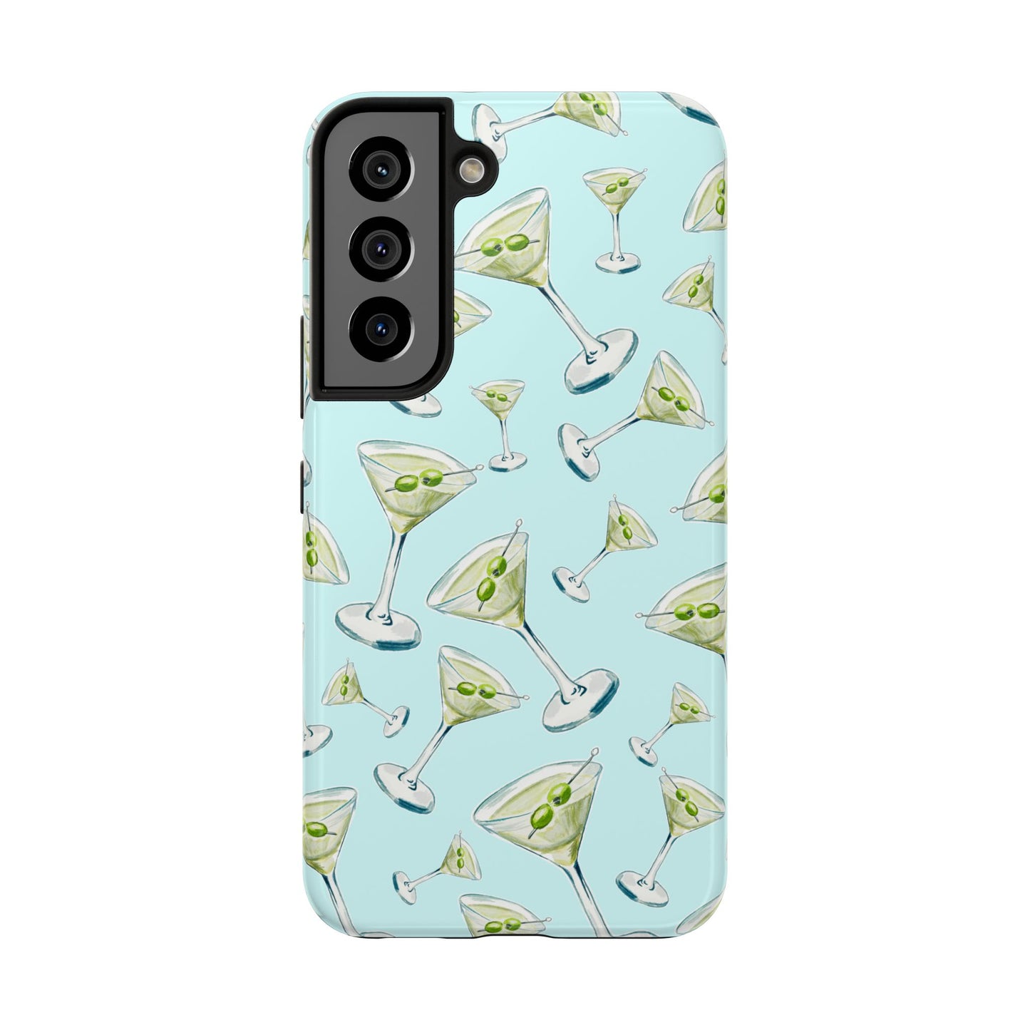Watercolor Blue and Green Martinis Tossed Illustrated Pattern Turquoise Blue Tough Phone Case | Various Models