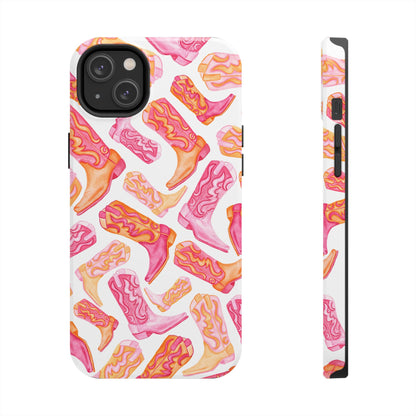 Tossed Hot Pink & Orange Cowboy Boots Tough Phone Cases | Various Models Available