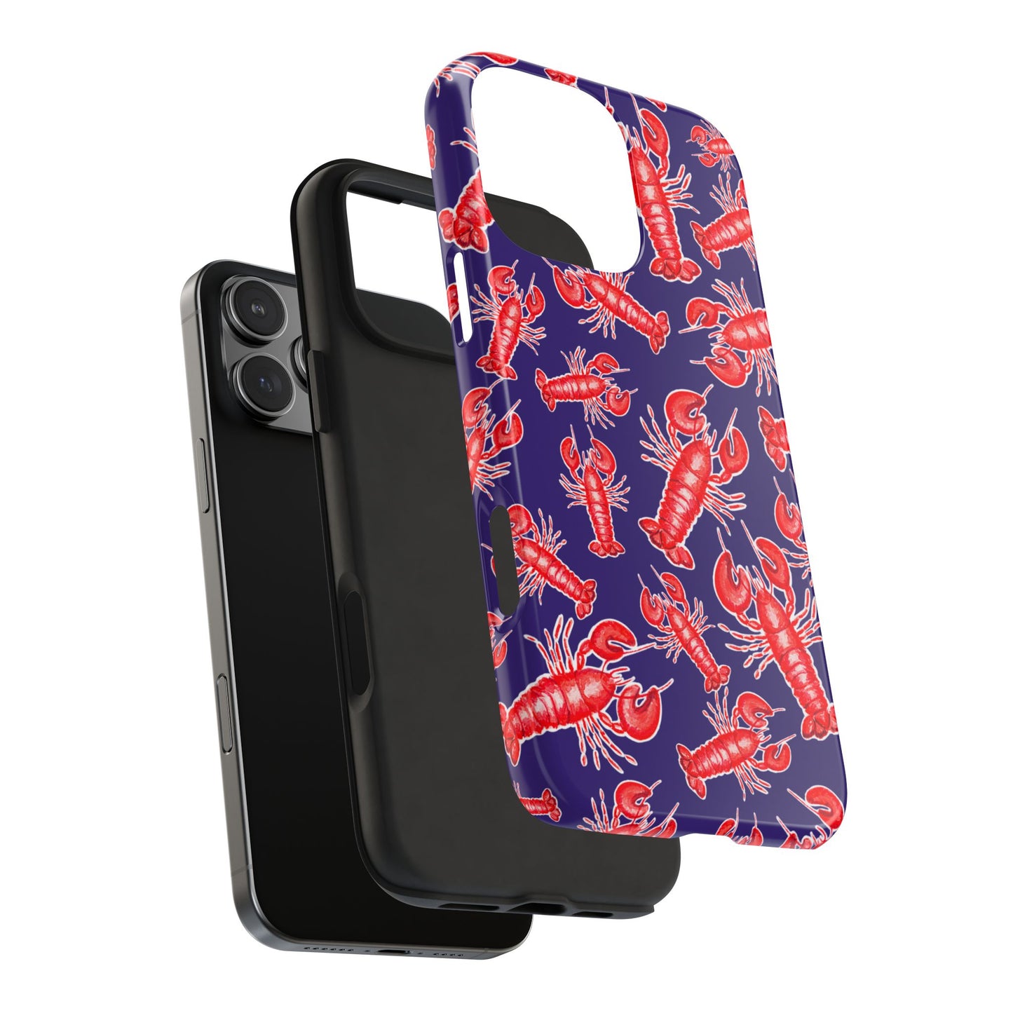 Red Lobster Watercolor Illustrated Tossed Pattern Navy Coastal Nautical Tough Phone Case | Various Models