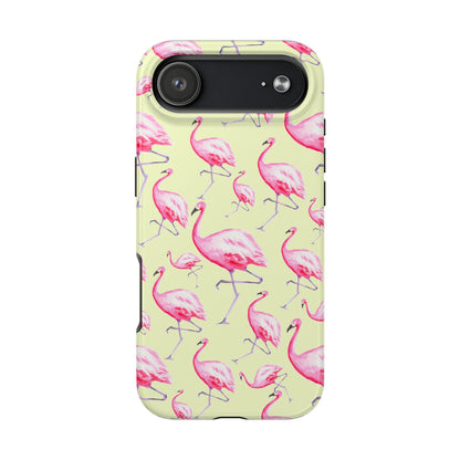 Pink Flamingos Watercolor Illustrated Tossed Pattern Yellow Phone Case | Various Models iPhone 17 Air