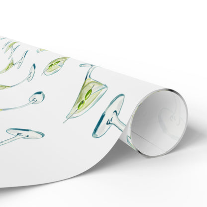 Gift Wrap | Martini Watercolor Illustrated Tossed Pattern | Matte or Glossy