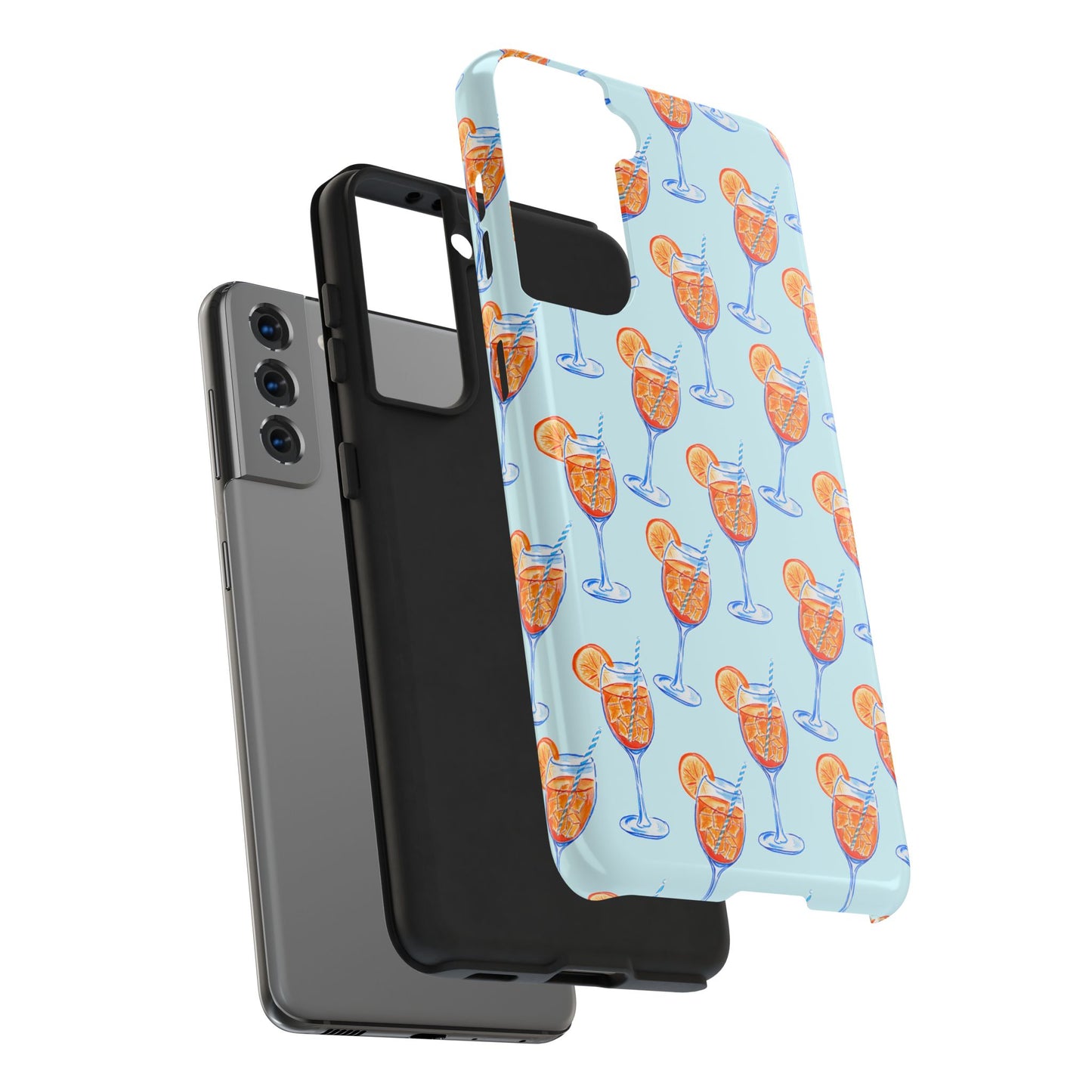 Orange & Blue Aperol Spritz Watercolor Pattern Turquoise Phone Case | Various Models