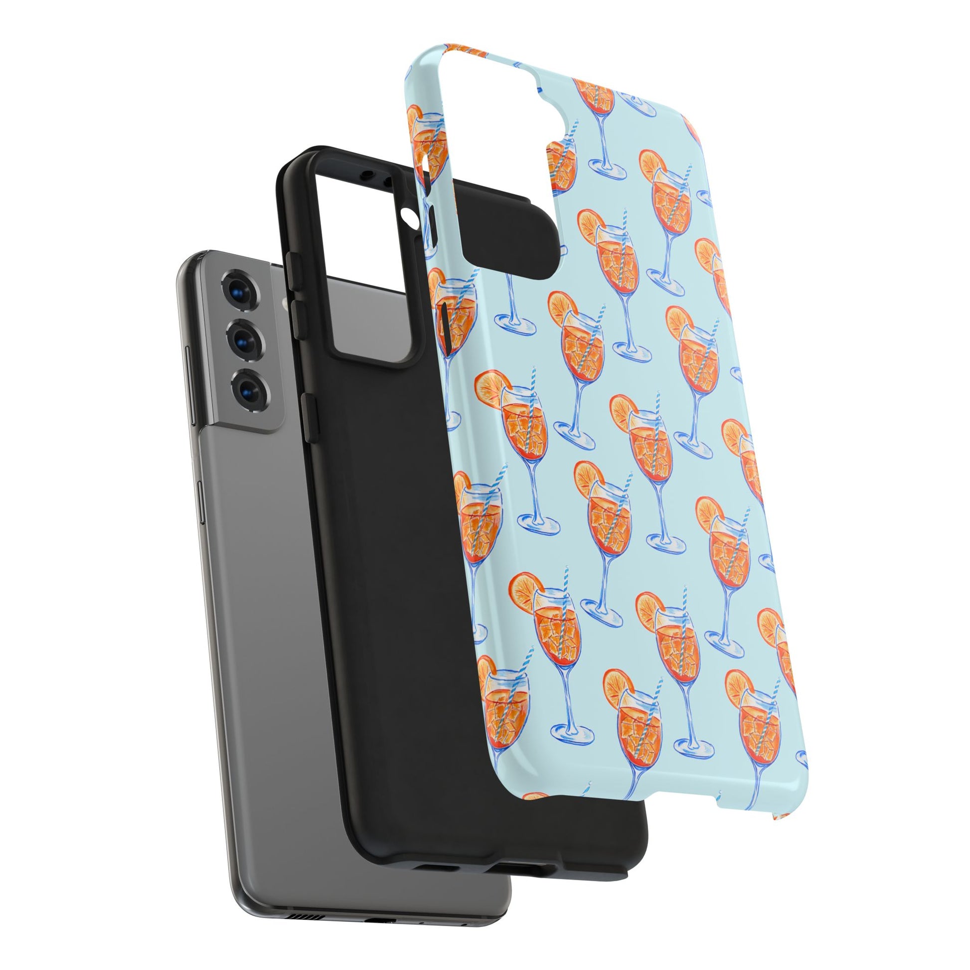 Orange & Blue Aperol Spritz Watercolor Pattern Turquoise Phone Case | Various Models