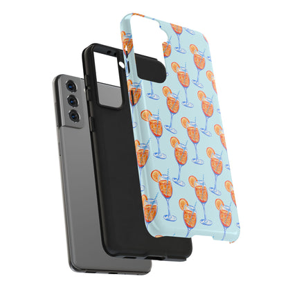 Orange & Blue Aperol Spritz Watercolor Pattern Turquoise Phone Case | Various Models