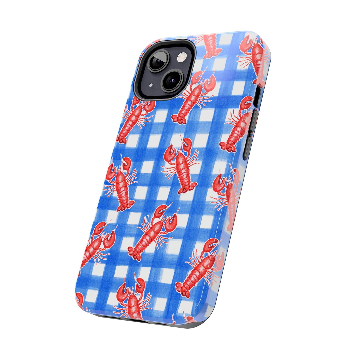 Blue Gingham Red Lobster Watercolor Patterned Phone Case | Various Models