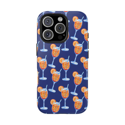 Orange & Blue Aperol Spritz Watercolor Pattern Navy Tough Case | Various Models iPhone 16 Pro