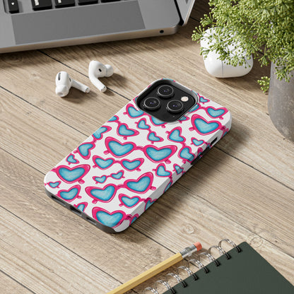 Pink & Blue Heart Shaped Sunglasses Watercolor Illustrated Tossed Pattern Tough Case | Various Models