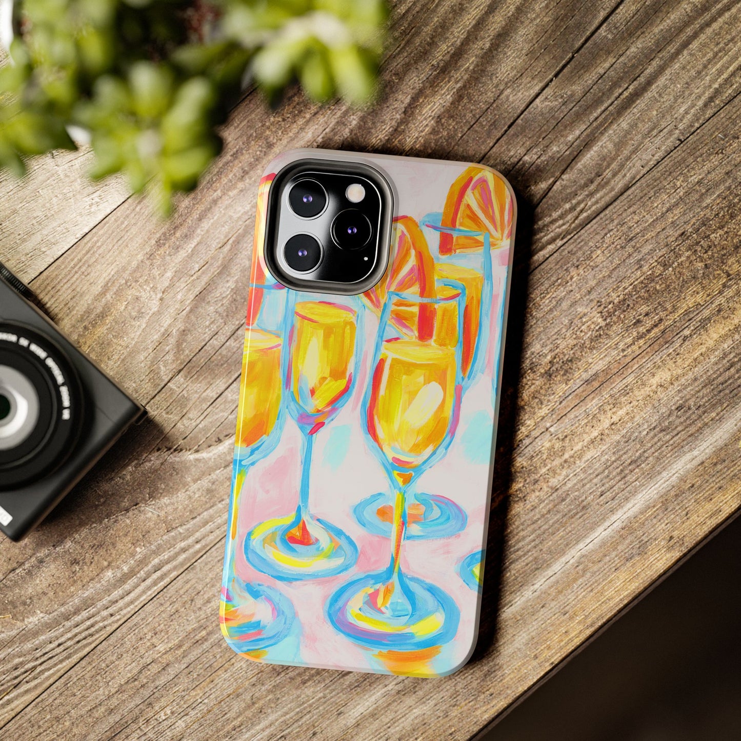 Pink Orange Mimosas Blue Champagne Flutes Abstract Acrylic Tough Phone Case | Various Models