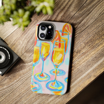 Pink Orange Mimosas Blue Champagne Flutes Abstract Acrylic Tough Phone Case | Various Models