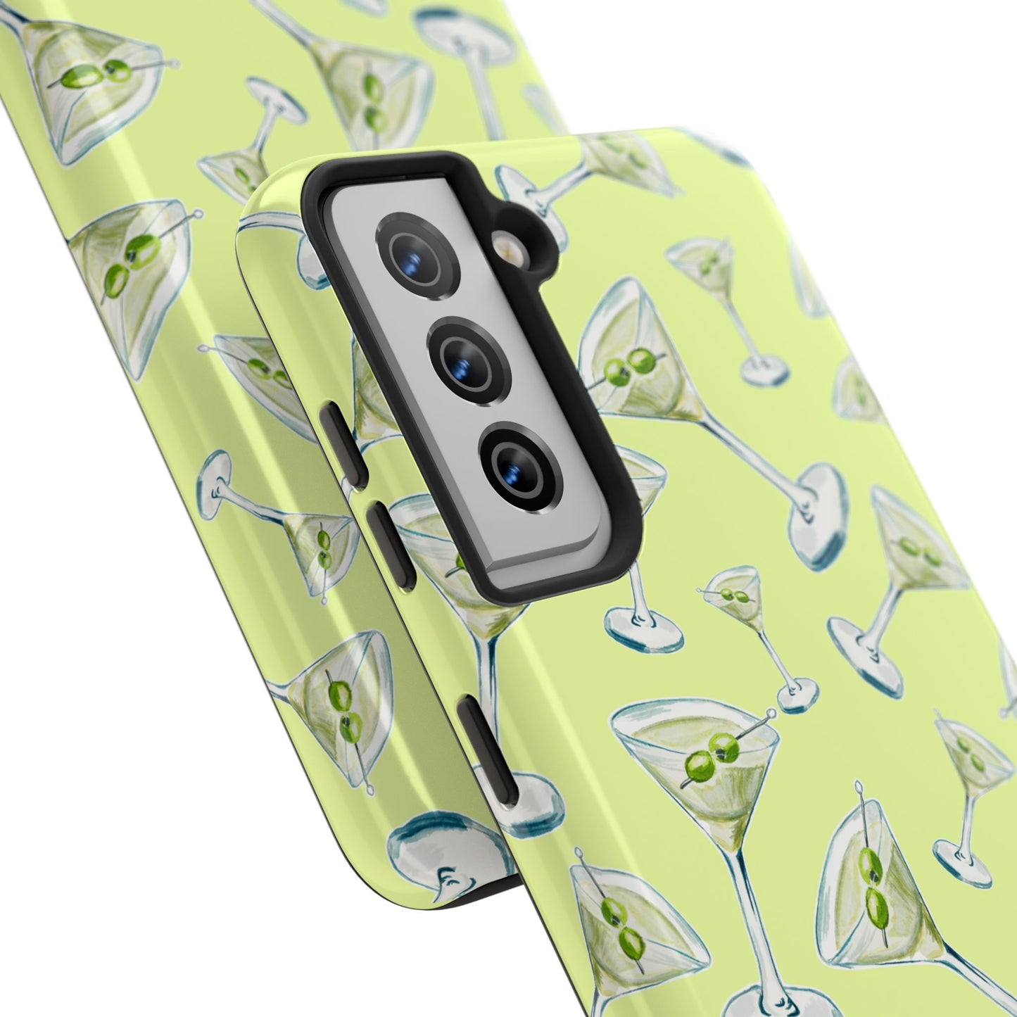 Watercolor Blue and Green Martinis Tossed Illustrated Pattern Yellow Tough Phone Case | Various Models