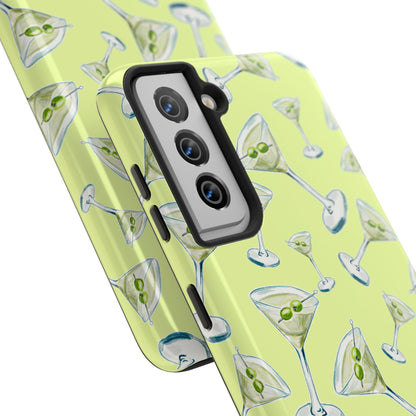 Watercolor Blue and Green Martinis Tossed Illustrated Pattern Yellow Tough Phone Case | Various Models