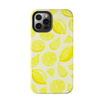Bright Yellow Lemons Watercolor Illustrated Tossed Pattern Pale Yellow Tough Phone Case | Various Models