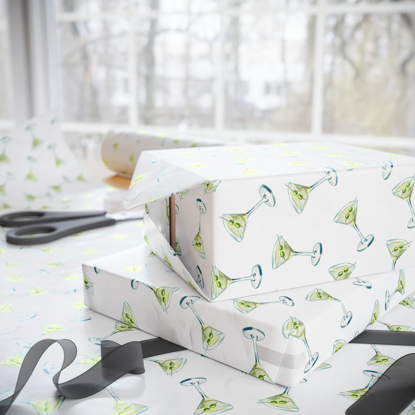 Gift Wrap | Mini Watercolor Martini Tossed Pattern | Matte or Glossy
