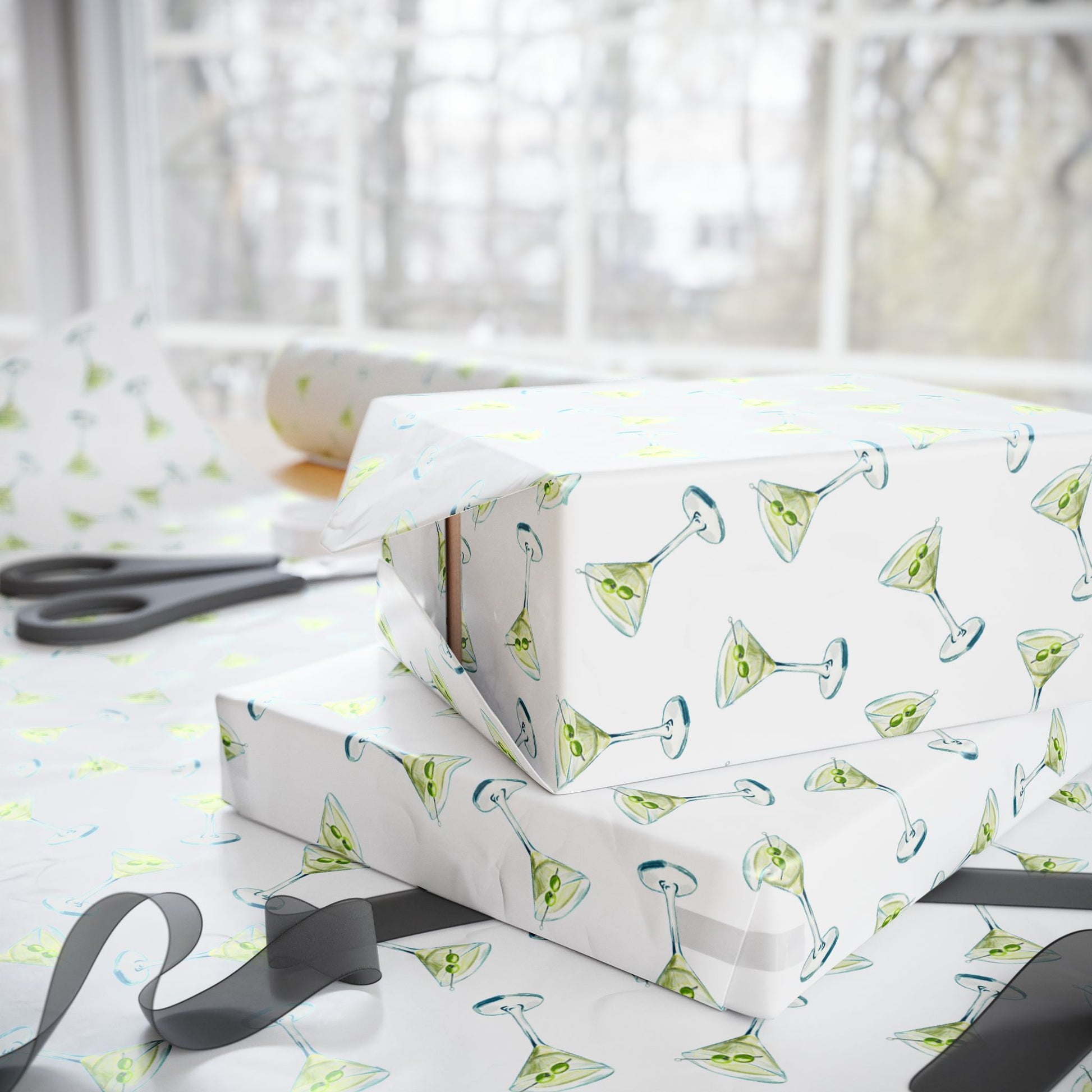 Gift Wrap | Mini Watercolor Martini Tossed Pattern | Matte or Glossy