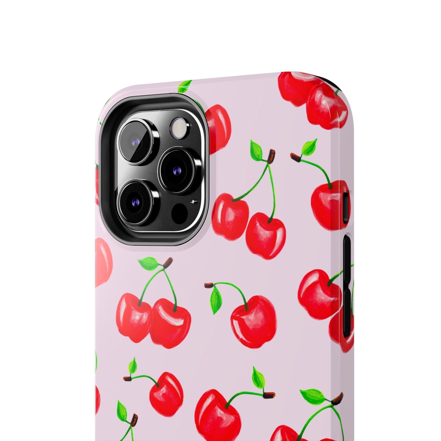 Tossed Red Watercolor Cherries Illustrated Pattern Light Pink Tough Phone Case | Various Models