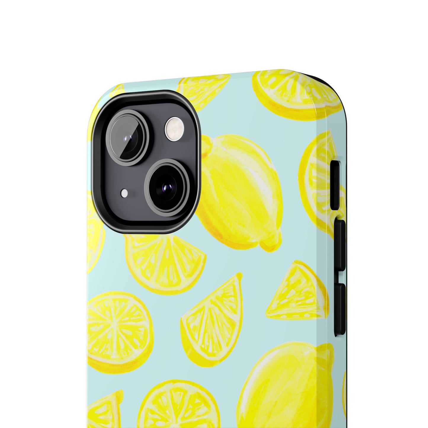 Bright Yellow Lemons Watercolor Illustrated Tossed Pattern Light Blue Tough Phone Case | Various Models