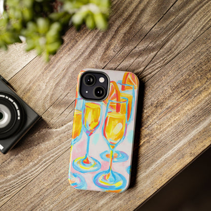 Pink Orange Mimosas Blue Champagne Flutes Abstract Acrylic Tough Phone Case | Various Models