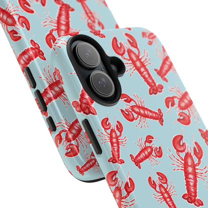 Red Lobster Watercolor Illustrated Tossed Pattern Light Blue Tough Phone Case | Various Models