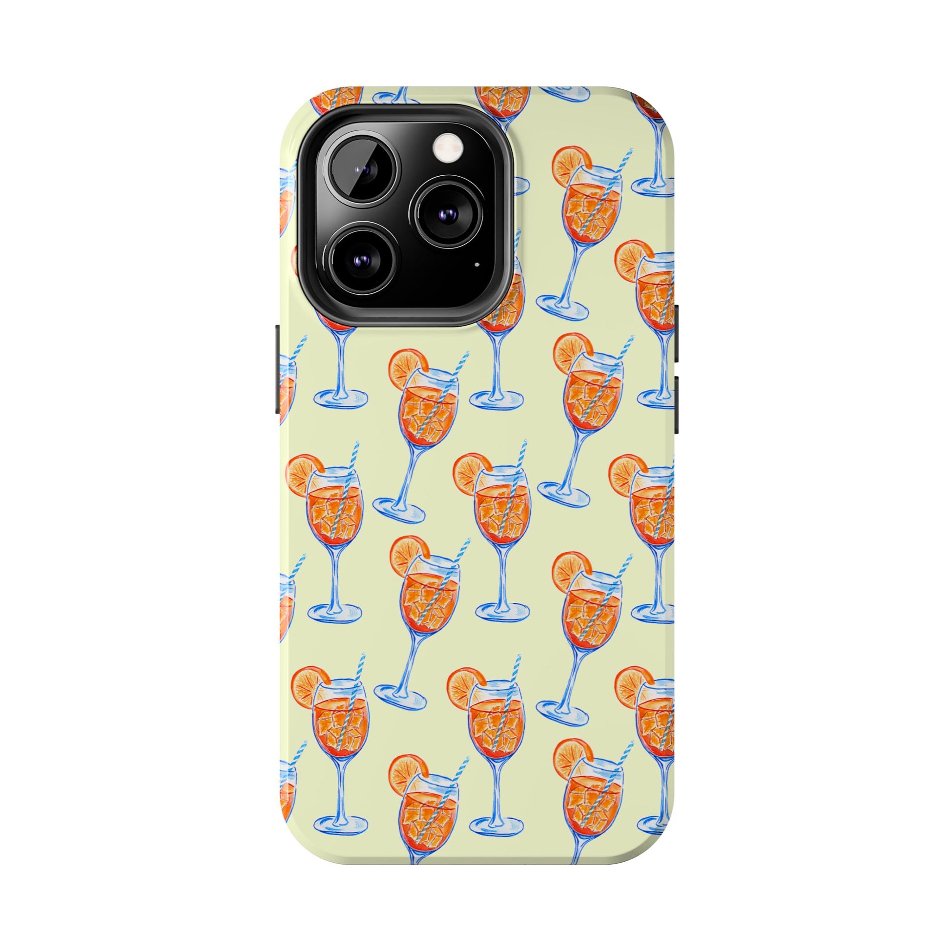 Lemon Yellow Orange & Blue Aperol Spritz Watercolor Patterned Tough Phone Case | Various Models