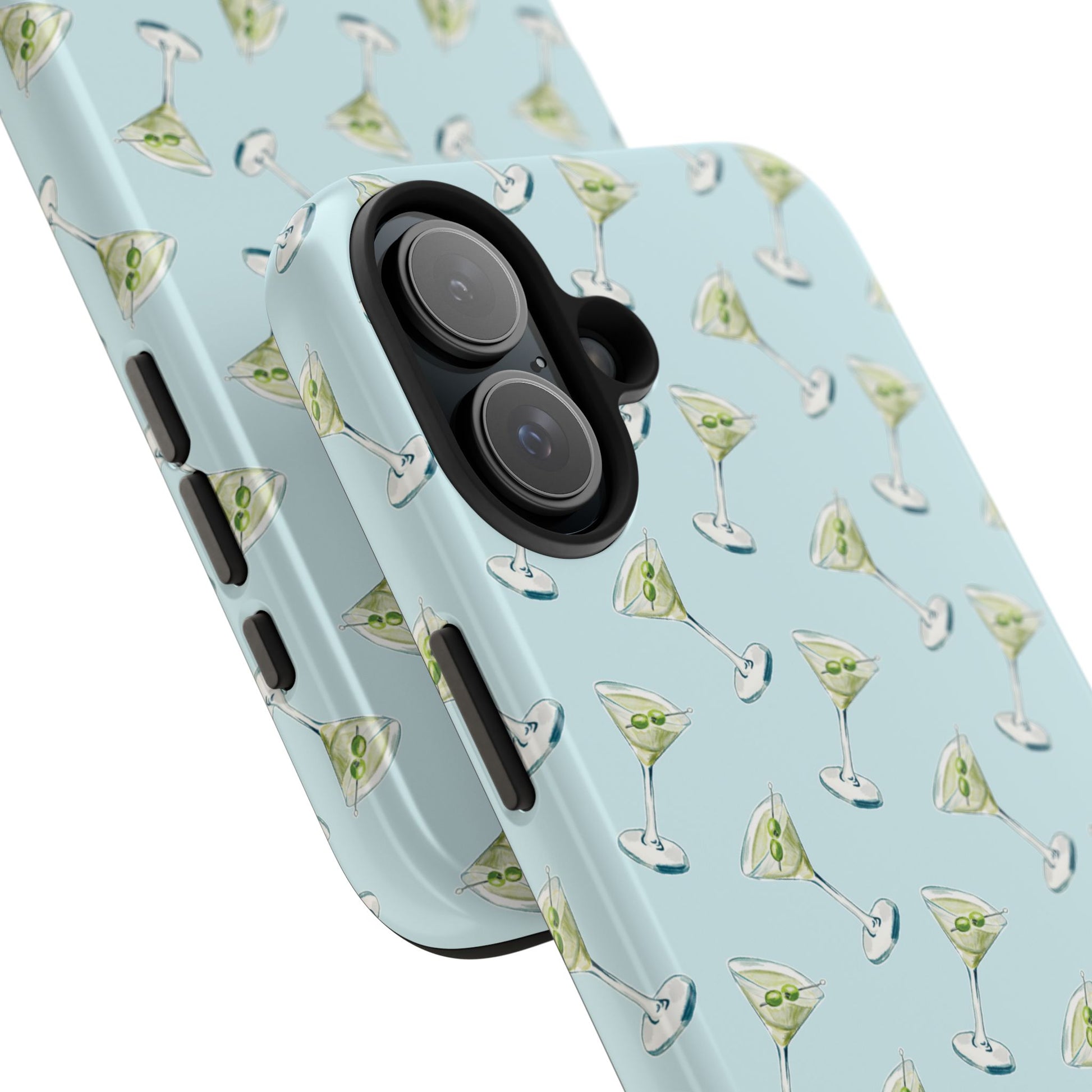 Blue Mini Martini Watercolor Illustrated Tossed Pattern Tough Phone Case | Various Models Available