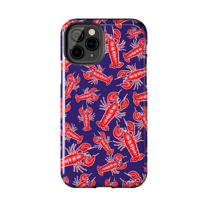 Red Lobster Watercolor Illustrated Tossed Pattern Navy Coastal Nautical Tough Phone Case | Various Models