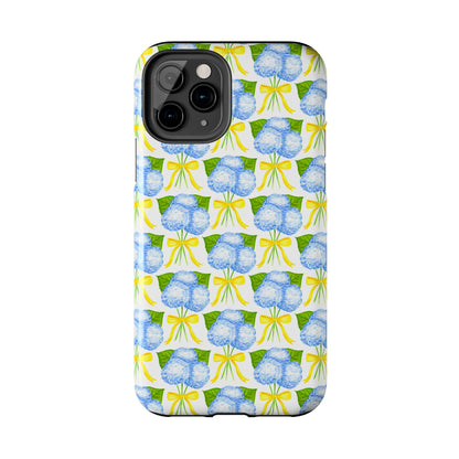 Blue Hydrangea Bouquets with Yellow Bow Ribbon Watercolor Illustrated Patterned Tough Phone Case | Various Models