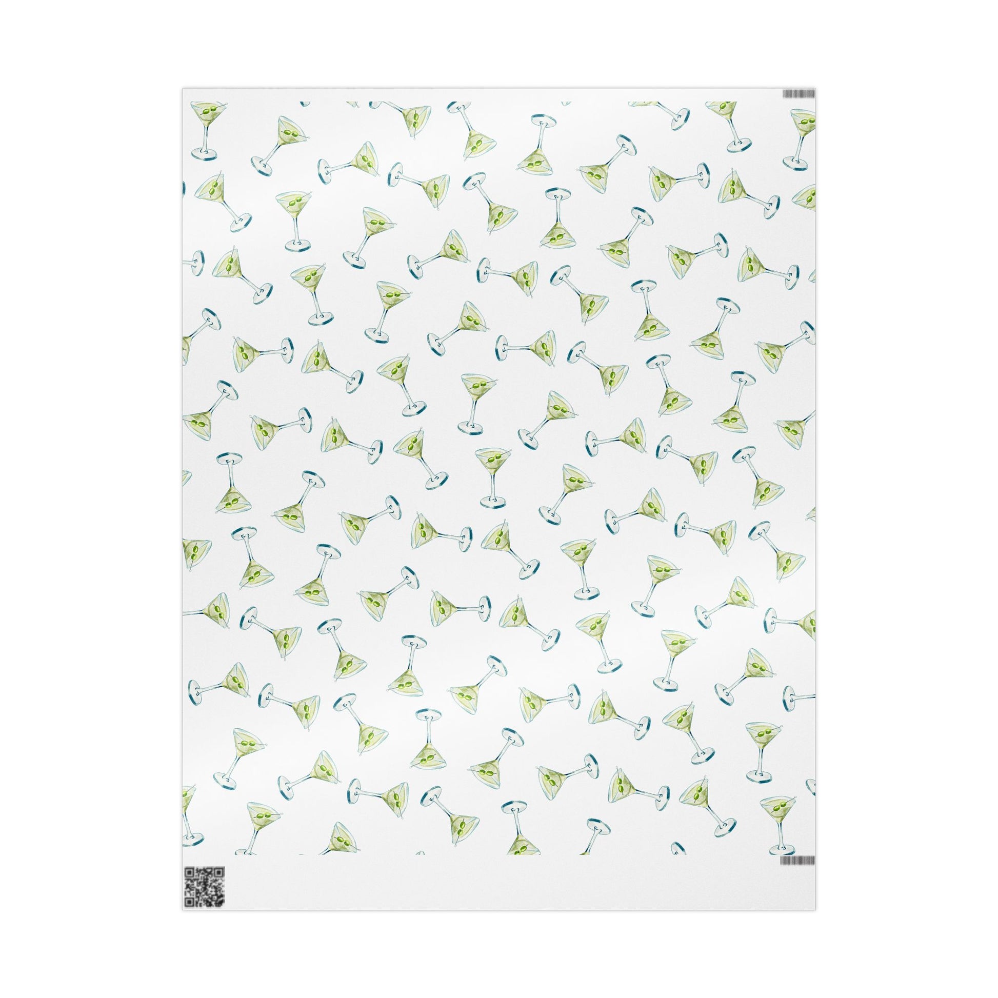 Gift Wrap | Martini Watercolor Illustrated Tossed Pattern | Matte or Glossy 30" x 36" Glossy