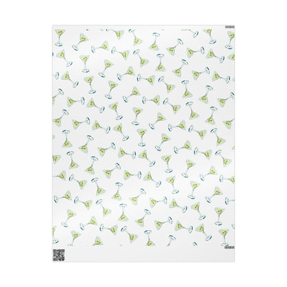 Gift Wrap | Martini Watercolor Illustrated Tossed Pattern | Matte or Glossy 30" x 36" Glossy