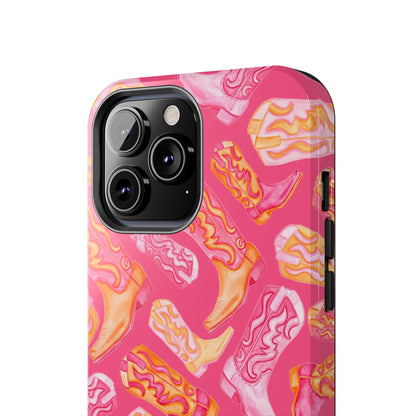 Tossed Hot Pink & Orange Watercolor Cowboy Boots Hot Pink Tough Phone Cases | Various Models