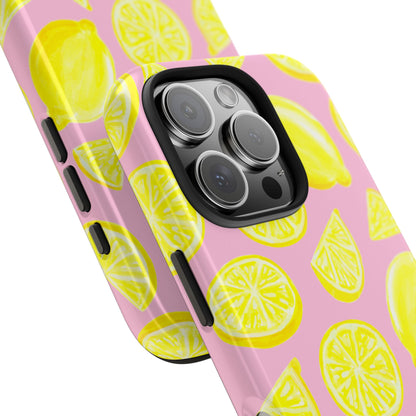 Bright Yellow Lemons Watercolor Illustrated Tossed Pattern Light Pink Tough Phone Case | Various Models