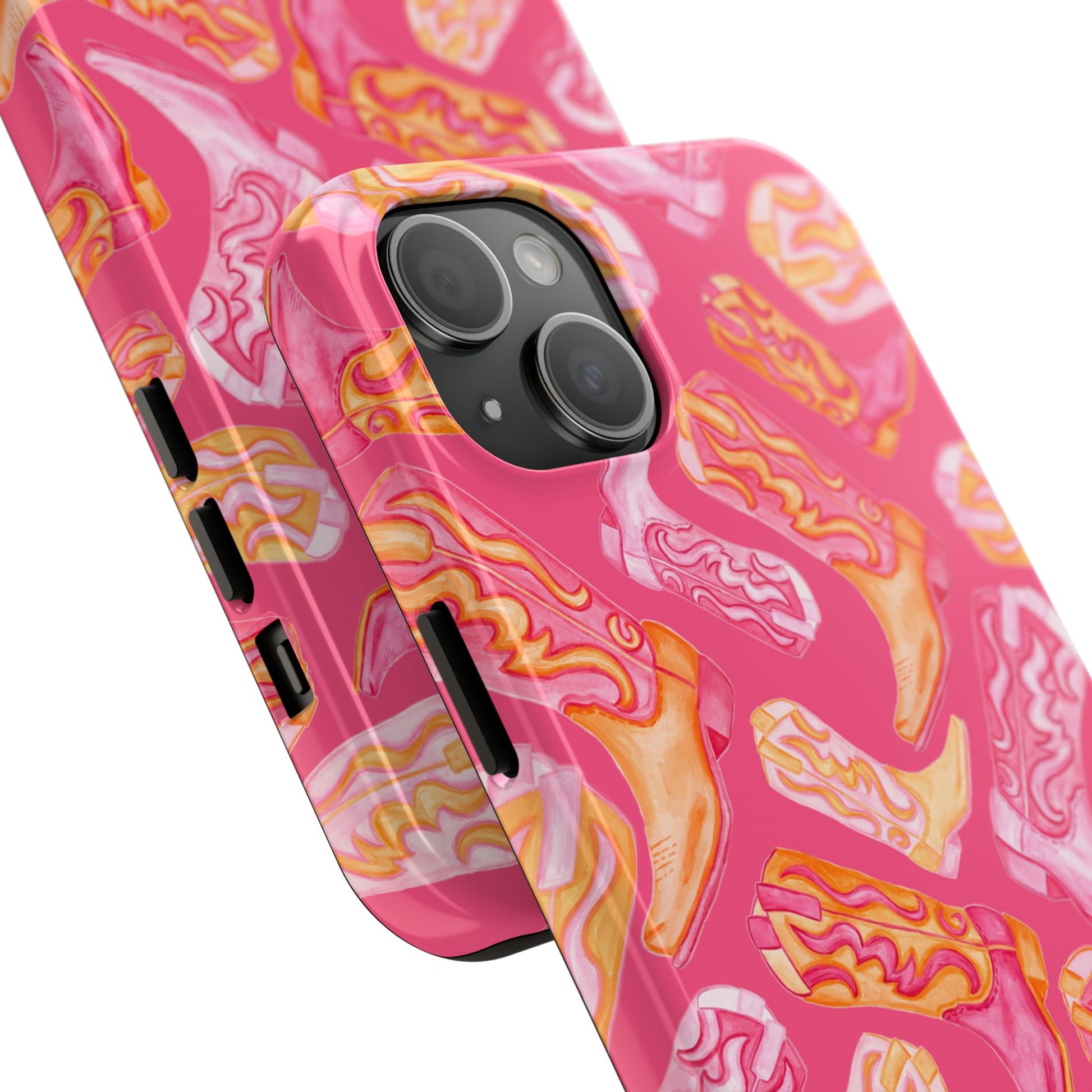 Tossed Hot Pink & Orange Watercolor Cowboy Boots Hot Pink Tough Phone Cases | Various Models