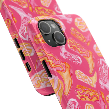 Tossed Hot Pink & Orange Watercolor Cowboy Boots Hot Pink Tough Phone Cases | Various Models