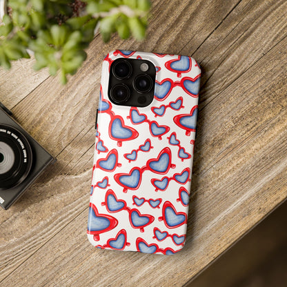 Red, White, & Blue Heart Shaped Watercolor Sunglasses Tossed Pattern Tough Phone Cases