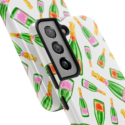 Tossed Pink and Green & Orange and Green Watercolor Illustrated Champagne Bottles Pattern Tough Phone Case | Various Models