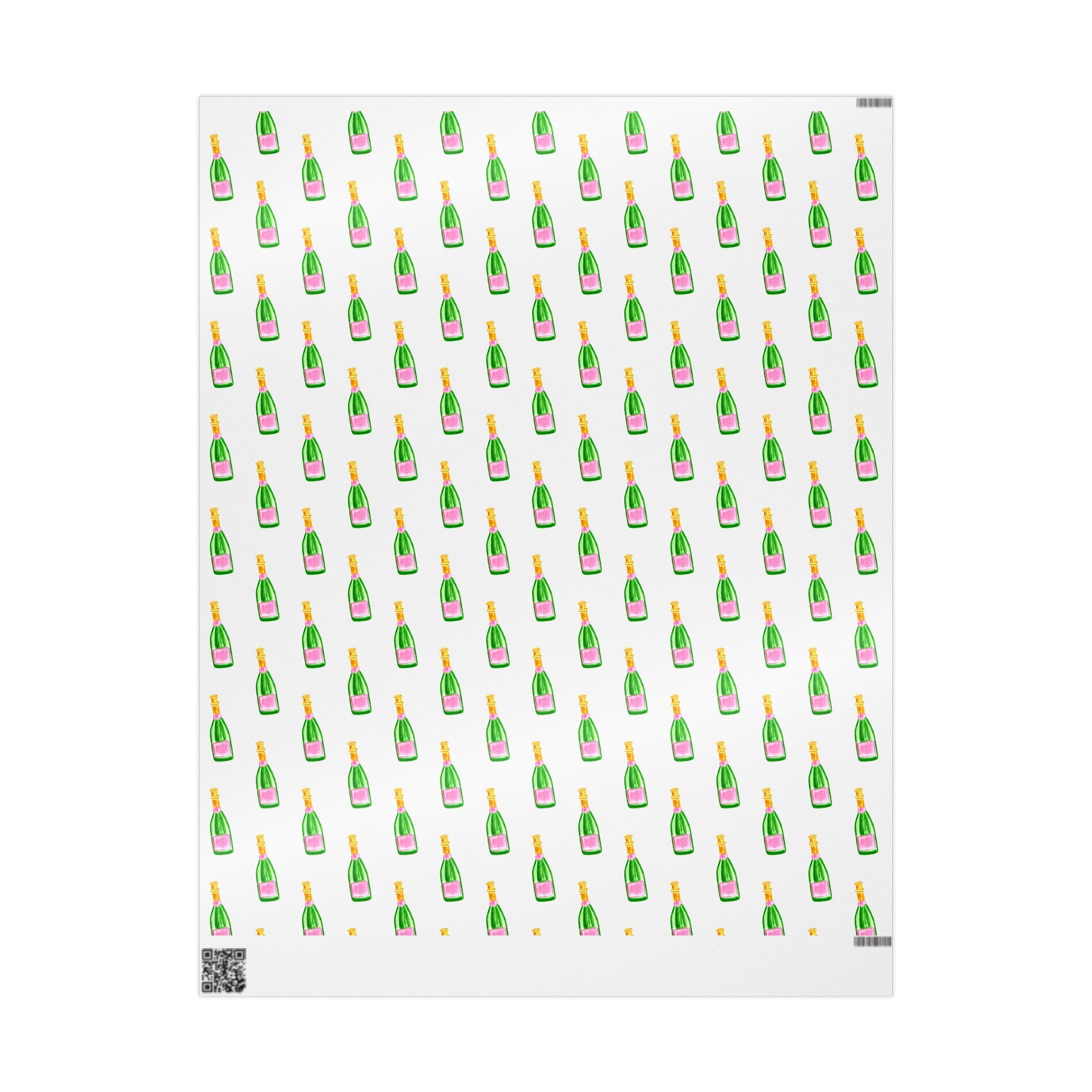 Gift Wrap | White Watercolor Pink & Green Champagne Bottles Pattern | Matte or Glossy 30" x 36" Glossy