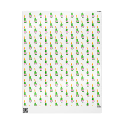 Gift Wrap | White Watercolor Pink & Green Champagne Bottles Pattern | Matte or Glossy 30" x 36" Glossy