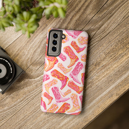Tossed Hot Pink & Orange Watercolor Cowboy Boots Tough Light Pink Phone Case | Various Models Available