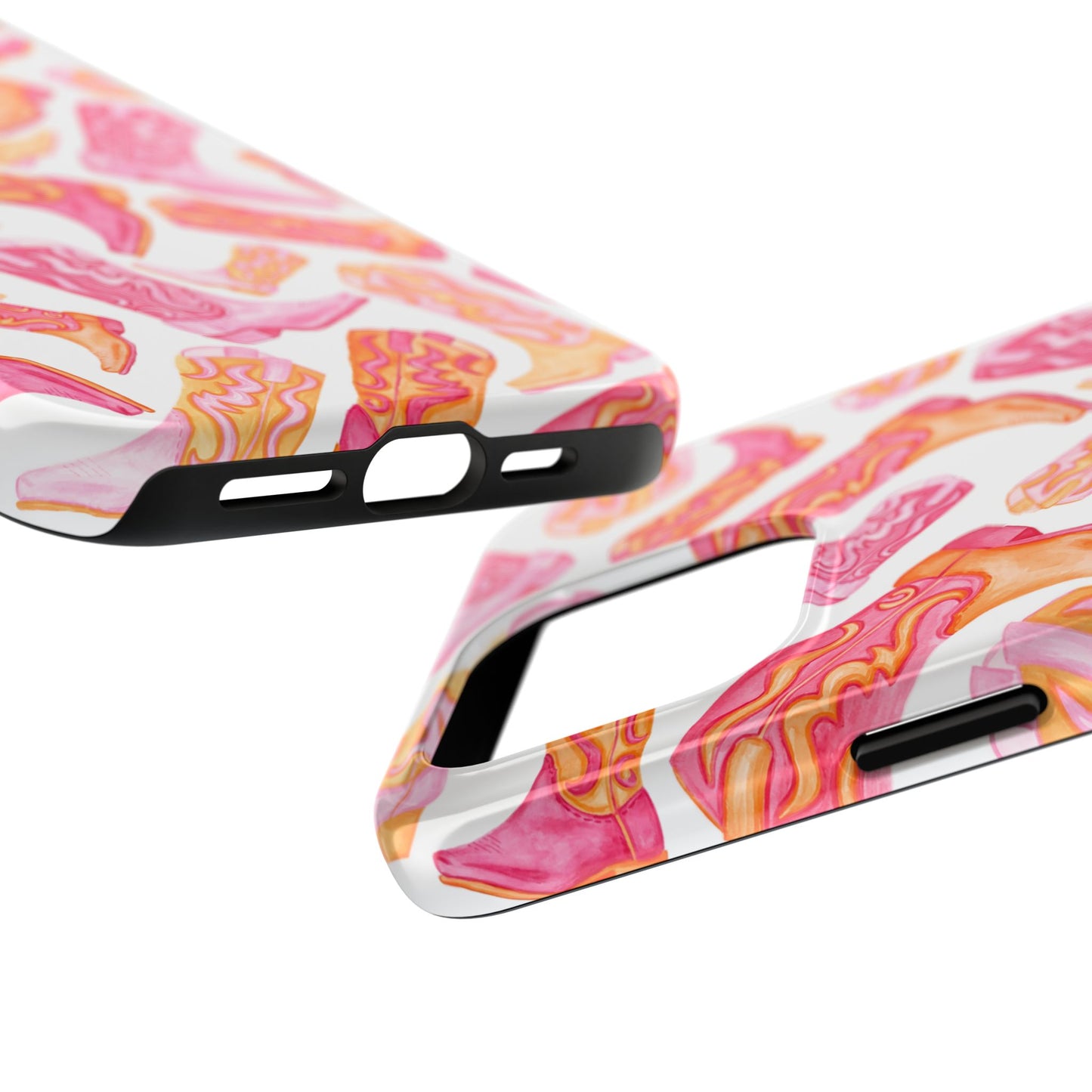 Tossed Hot Pink & Orange Cowboy Boots Tough Phone Cases | Various Models Available