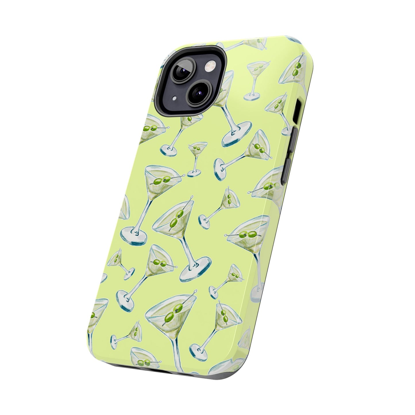 Watercolor Blue and Green Martinis Tossed Illustrated Pattern Yellow Tough Phone Case | Various Models